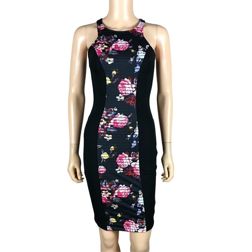 Material Girl Black Floral Striped Bodycon Dress NWT XS